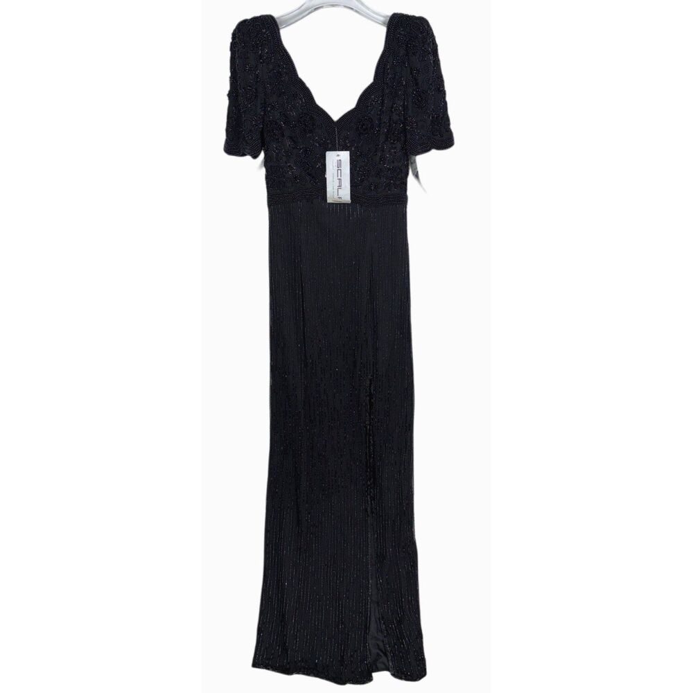 Scala Beaded Maxi Dress Size S Gown Glam Luxury 100% Silk Low Back High Slit NWT